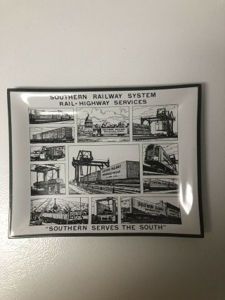 Vintage Southern Railway Railroad Glass Advertising Desk Tray 6 3/4 " X 8 3/4