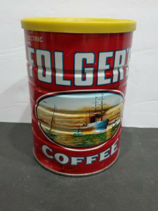 Vintage Folgers Steel 1 Lb Coffee Can Empty W/lid Ship Very Colorful