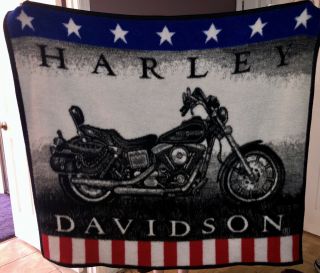 Vtg Biederlack Licensed Harley Davidson Stars & Stripes Throw Blanket 53 X 49