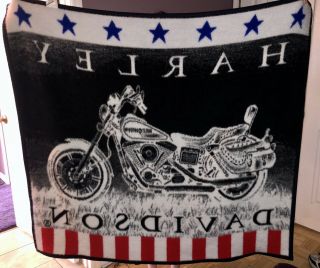 VTG Biederlack Licensed Harley Davidson Stars & Stripes Throw Blanket 53 X 49 2