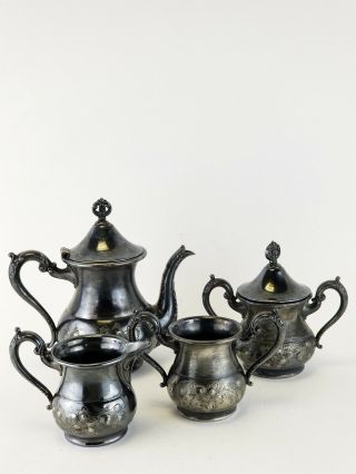 Antique Victorian Sheffield Plate Teapot Ceamer Usa 865 Engraved Flowers