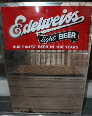 Vintage Schoenhofen Edelweiss Light Beer Sign Glass On Cardboard 15 " X 10 "