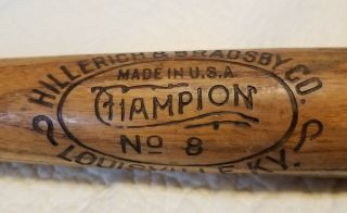 Vintage Hillerich & Bradsby Champion Wood Baseball Bat No.  8 Antique Bat