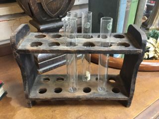 Antique Wood Beaker Storage Caddy Old School Lab Glass Pyrex Beakers