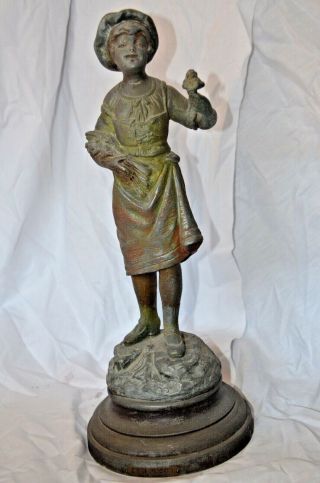 French Art Nouveau Lady Patinated Bronze Spelter Statue Sculpture G.  Omerth