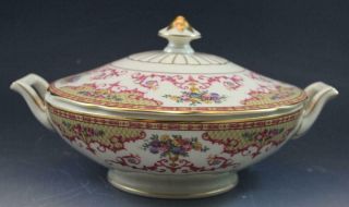 Antique Covered Vegetable Dish by Heinrich & Co HC22 Magenta Scrolls & Flowers 2