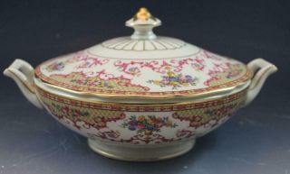 Antique Covered Vegetable Dish by Heinrich & Co HC22 Magenta Scrolls & Flowers 3