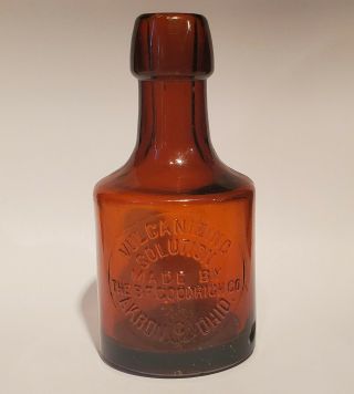 Antique Amber Glass Bottle " B.  F.  Goodrich Co.  Vulcanizing Solution Akron Ohio "