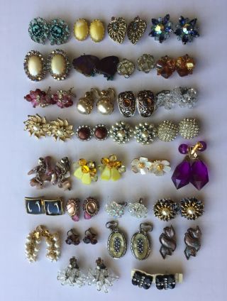 30 Pairs Of Vtg High Style Earrings,  Mostly Clip - On,  Good To
