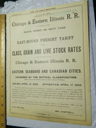 1895 Chicago & Eastern Illinois Railroad Co.  Norfolk Western Rates Livestock Map