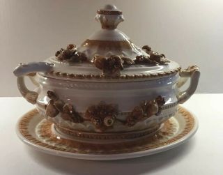 Vintage Handpainted Porcelain Italian Soup Tureen With Lid,  Ladle & Underplate