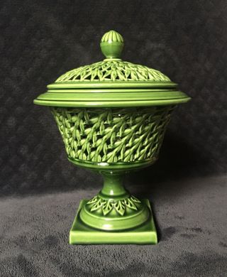 Antique Vintage Italian Majolica Ceramic Reticulated Potpourri Pot Urn Vase