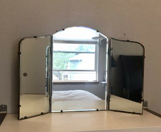Vintage Antique Tri - Fold Mirror Beveled Edges - Vanity Mirror - Dresser Mirror -