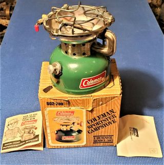 Coleman 502 - 700 Sportster Single Burner Stove 4/1982 W/ Box/papers
