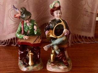 Two Vintage German Carl Thieme Potschappel Porcelain Musician Figurines