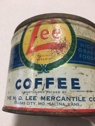 Vintage Hd Lee Coffee Tin Can 1 Key Wind Salina Kansas City Missouri Spice Tin