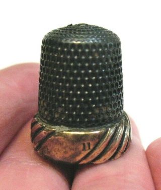 Antique Sterling Silver 14k Gold Thimble Size 11 7 Grams
