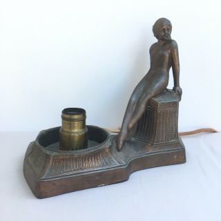Antique Art Deco Figural Nude Lady Lamp Bronzed Spelter For Repair
