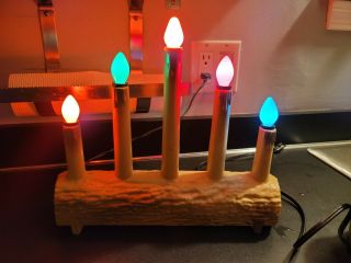 Vintage Mid Century Modern Christmas Candle Yule Log Blow Mold Electric Light Up