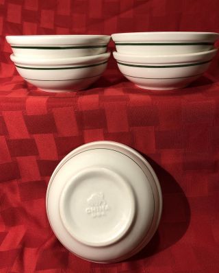 5 Buffalo China Saratoga Green Stripe Cereal Soup Bowls 5” Vtg Restaurant Ware