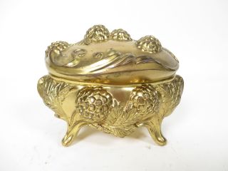 Antique Art Nouveau 6 " Gold Ormolu Vintage Jewelry Trinket Box Hops Plant
