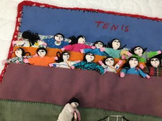 Vintage Quilt Folk Art Wall Hanging,  Peru,  Tennis,  Dolls,  Ladies & Men 3