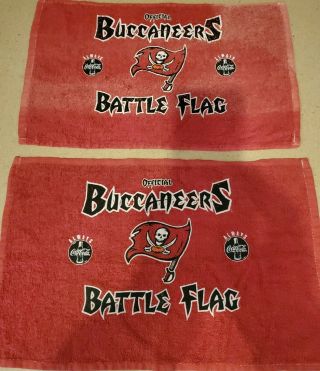 2 Vintage Official Tampa Bay Buccaneers Coca - Cola Battle Flag Towel Nfl Football