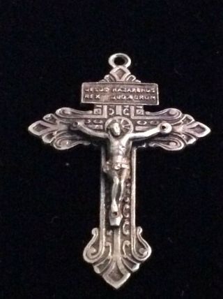 Pre War Crucifix Cross Pendant Jesus Nazarenus Rex Judaeorum Old Vintage