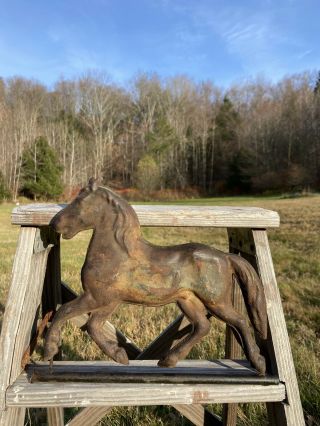Antique Hollow Tin Trotting Horse Weathervane Topper Double Sided Folk Art