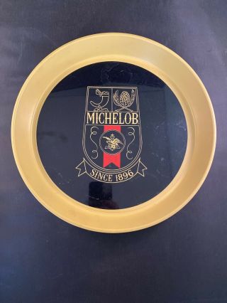 Michelob Beer Bar Style Black & Gold Plastic Serving Tray Vintage Round 13”