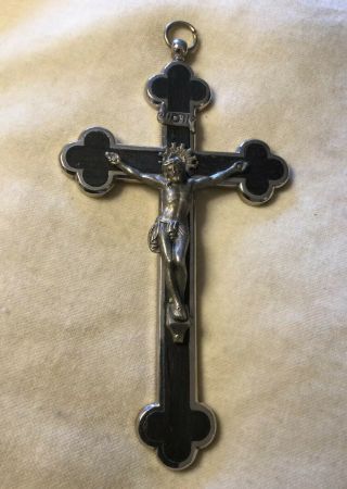 Antique French Crucifix Jesus Christ Corpus Christi Cross Pectoral 5”metal 1800s