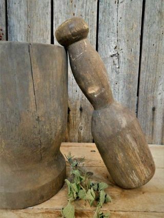 Early Antique Primitive Large Wooden Mortar & Pestle Pantry AAFA 3
