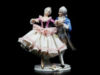 Dresden Lace Figurine Lady & Man Dancing - Pink & Blue.