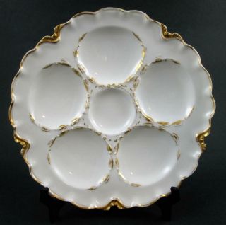 Antique Haviland Gold Trim - 5 Well - Oyster Plate - Scalloped Edge - France
