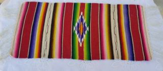 Vtg Mexican Wool Saltillo Serape Hand Woven Table Runner Small 9.  5 " 21 " Fringe