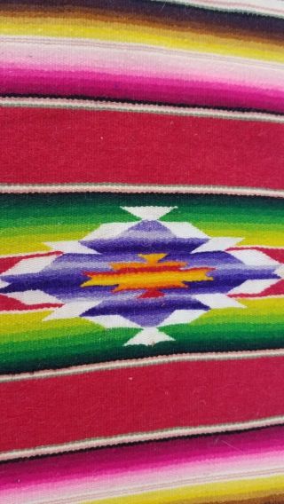 VTG Mexican Wool Saltillo Serape Hand Woven Table Runner Small 9.  5 