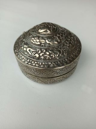 Antique Siam Chinese Tibetan Thai Cambodian Burmese Sterling Silver Betel Box