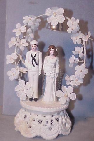 Antique Vtg Military Navy Wedding Cake Topper 1940s Ww2 Chalkware