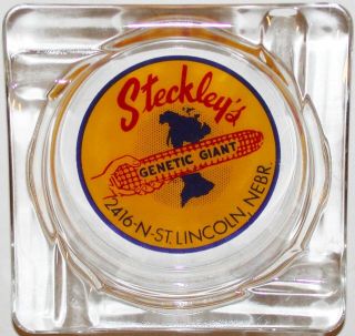 Vintage Glass Ashtray Steckleys Genetic Giant Corn And Globe Lincoln Nebraska