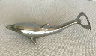 Vintage Silver Plated Dolphin Bottle Opener Cap And Twist 6.  5 "