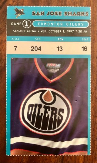 Marleau 1st Nhl Game - Edmonton Oilers Vs San Jose Sharks Ticket - Oct 1,  1997