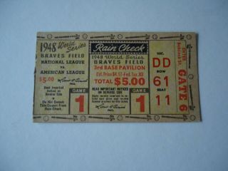 1948 World Series Boston Braves Ticket Stub Game 1 Braves Field