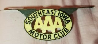 Vintage Plastic License Plate Topper Aaa Motor Club Southeast Iowa Metal Frame