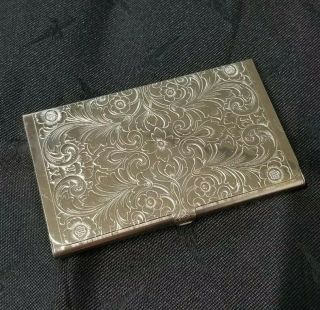 Vintage Silver Tone Beautifully Engraved Business Card Case Holder