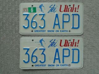 1985 Utah Vehicle License Ski Plates Pair (2) 363apd Alpine Pd ?