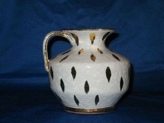 Vintage Italian White Ceramic Vase With Gold Trim And Leaves