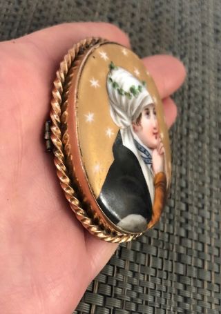 Large Antique Victorian Hand Painted Porcelain Cameo Portrait Brooch Pin 2