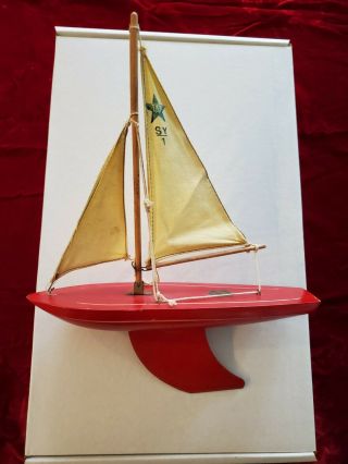 Vintage Star Yacht Sy2 Red Wooden Pond Sail Boat Toy Birkenhead Made In England