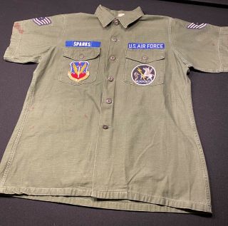 Vtg 70s Vietnam Og - 107 Us Air Force Utility Uniform Shirt - Size 17 1/2 X 34