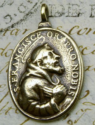 Franciscan Monk Antique St.  Francis Stigmata St.  Anthony Of Padua Bronze Medal